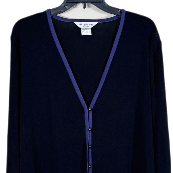 Exclusively Misook Vintage Striped Button Front Knit Cardigan 1X Purple Black - Picture 2 of 9